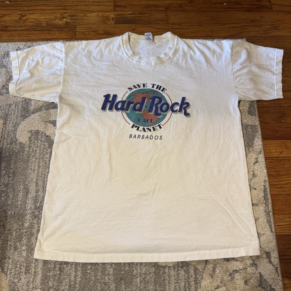 Hard Rock Cafe Save The Planet Barbados Vintage White T-Shirt Tee Size XLarge - Picture 2 of 6